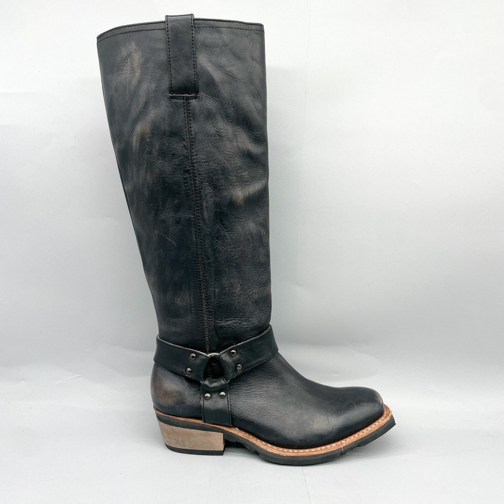 Freebird By Steven Womens 11 Wagner Boots Black Leather Harness Moto Distressed